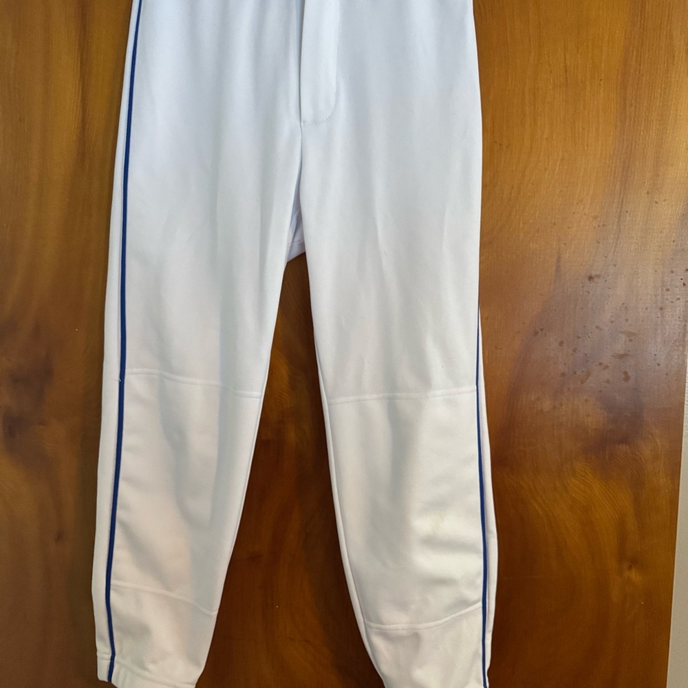 White Athletic Baseball Pants with Blue Stripes
